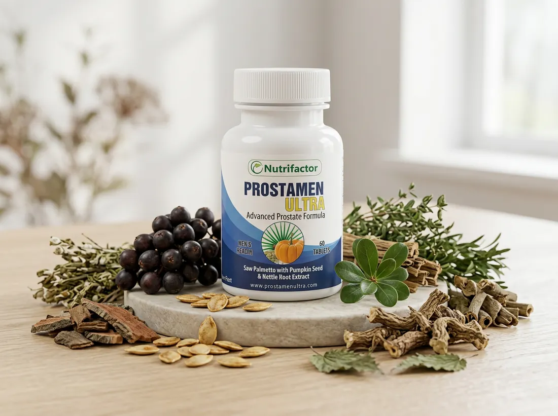 Prostamen Ultra kutusu ve Saw Palmetto, kabak çekirdeği gibi doğal bitkisel içerikler